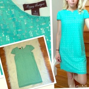 Maggie Boutique Aqua w/ White Geometric Dress SZ.8